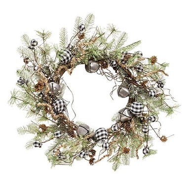 Black & White Country Gingham Bells Wreath, 24
